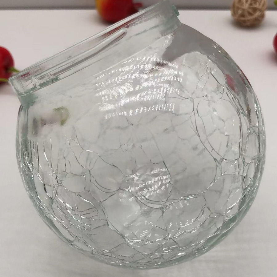 厂家批发冰裂圆形玻璃瓶供出口玻璃瓶工艺瓶现货冰裂球