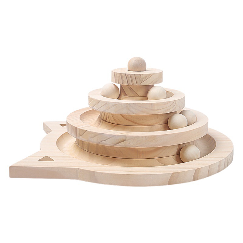 Juguete para gatos de madera maciza giradiscos auto-Hola gato divertido palo gato bola pequeño ratón de madera maciza tablero del rasguño gato suministros entrega de una sola pieza