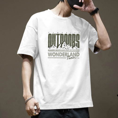 200G Heavyweight Pure Cotton Short Sleeve T-Shirt for Men - Summer Pinwheel Print, Large Size Loose Fit T-Shirt - Base Layer Top Trendy