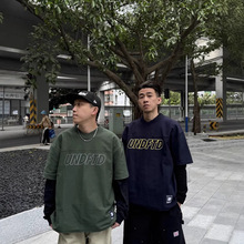 跨境高品质UND五条杠复古美式基础印花短袖纯色T恤男女款街潮上衣