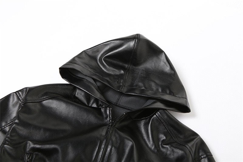 Trendy Faux Leather Hooded Cropped Jacket For Women - Streetwear Biker Style Zippered Long Sleeve Top_ecoleips.com