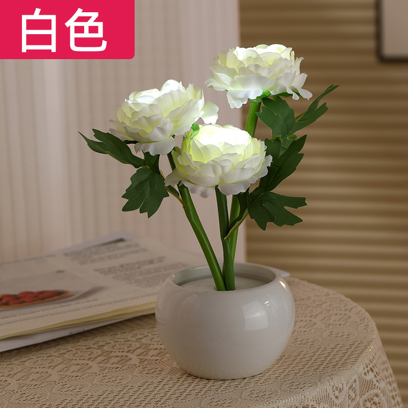 国境を越えた卸売誕生日ギフトイン雰囲気ローズ牡丹の花ナイトライトベッドサイド装飾品装飾花テーブルランプ|undefined