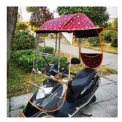 battery-powered tricycle motorcycle, sun | Elektromobil üçün ön şüşə çətiri (günlük) - high-definition-sliding-window-sun-protection-tarpaulin-jacquard-red-dots-rain-curtain-the-car-has-a-rearview-mirror