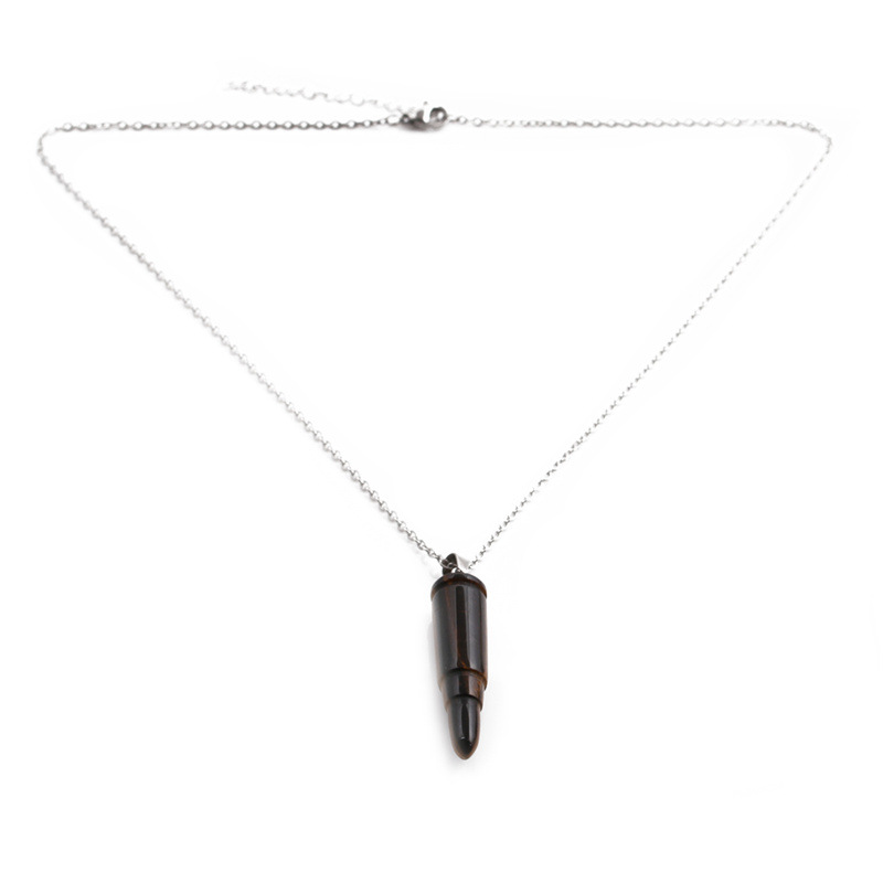 Tiger Eye Stone Domineering Bullet Pendant Retro Punk Style Trend Hip Hop Machine Gun Shell Necklace display picture 3