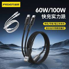 品胜二合一快充100数据线一拖二66W双头口type-c 适用iphone16苹