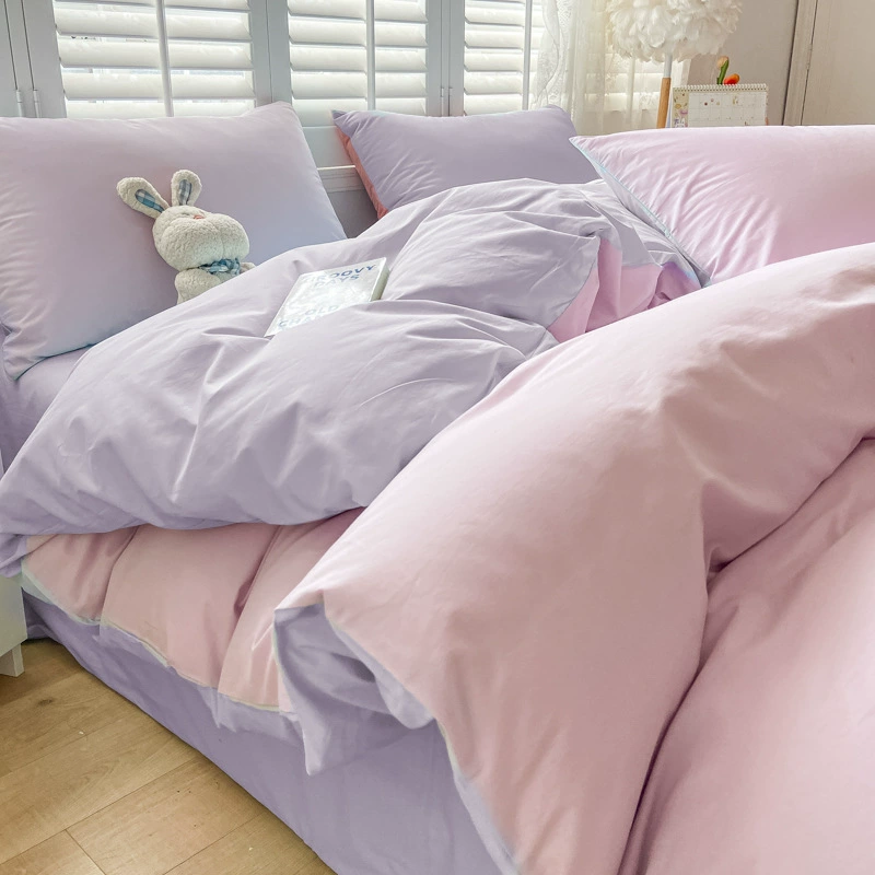 Повседневный комплект из четырех предметов из двойного стираного хлопка для лета, пододеяльник с сердечками для девочек, простыни для кровати в общежитии, комплект из трех предметов J ^