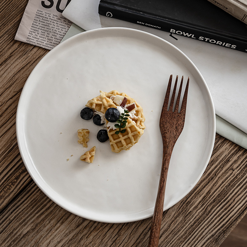 Plato de cerámica mate retro de lujo ligero, plato de platos caseros de color sólido, plato de pasta, plato de ensalada, plato de filete de comida occidental