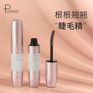 Pudaier thick curly mascara waterproof slim waterproof non-blooming natural silicone brush head 4D mascara