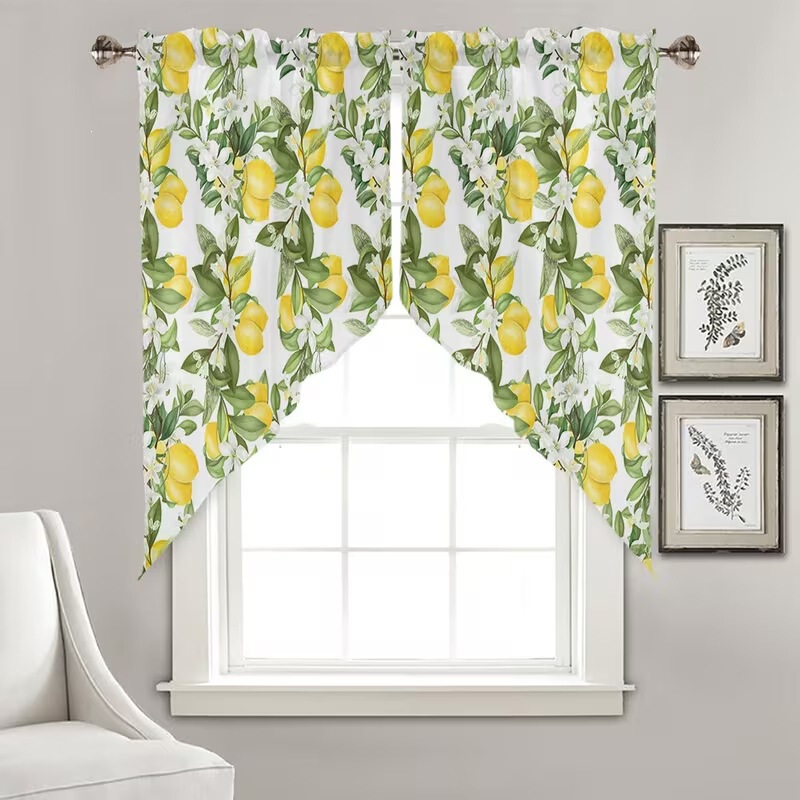 Cross-border Amazon Fresh Lemon Print Triangle Curtains Kitchen Living Room Bathroom Curtains Window Home Decor Cross-border Amazon Fresh Lemon Print Triangle Curtains Kitchen Living Room Bathroom Curtains Window Home Decor
