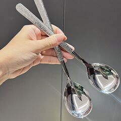 韓国式氷紋スプーンスプーンステンレスハンマー長柄スプーン食事洋食スプーン学生スプーン成人スプーン