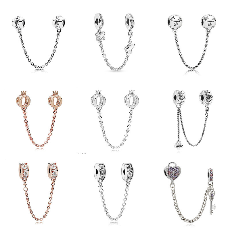 Cross-border new alloy diamond safety chain DIY butterfly crown wheat love beaded bracelet safety rope accessories