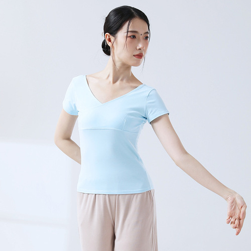 Ballet training suit V-neck gymnastics suit for women's examination short-sleeved backless yoga body suit modern dance suit top