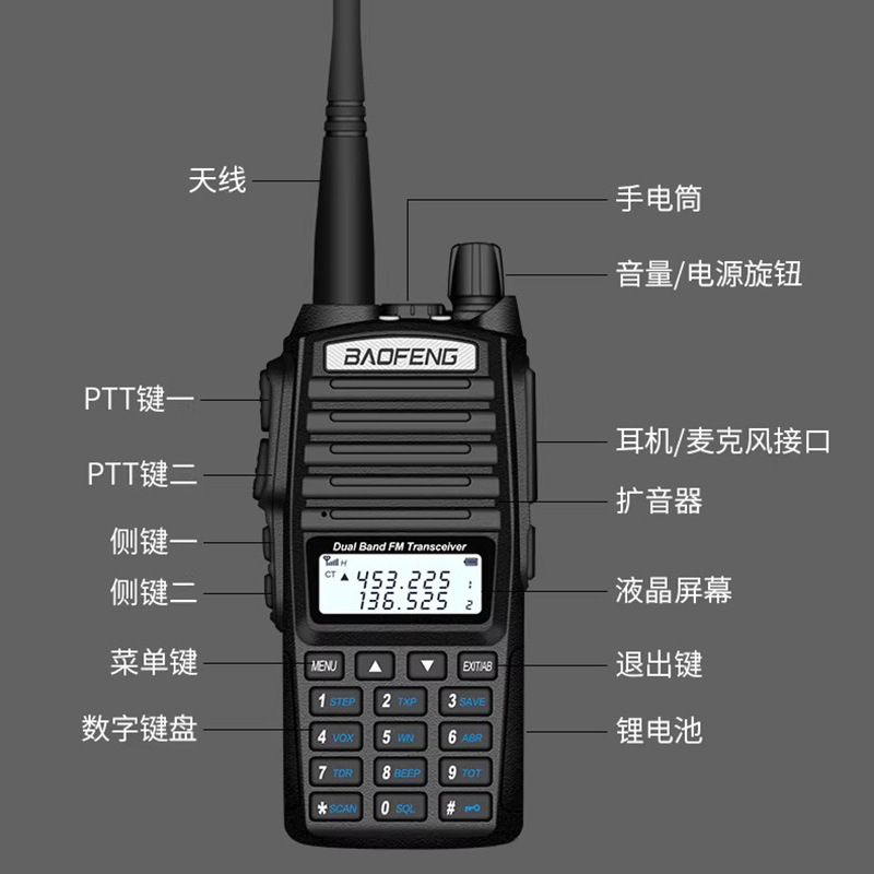 Baofeng BF-UV82 walkie-talkie BAOFENG Estación de mano de conducción autónoma FM de doble etapa Plataforma de automóvil al aire libre civil