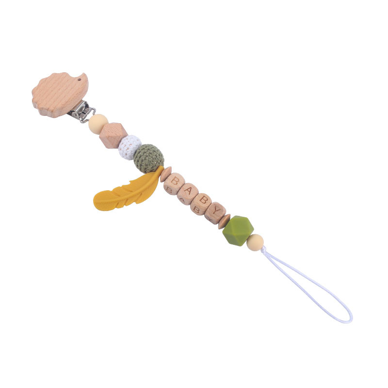 Nuevo DIY nombre del bebé calmante silicona pluma chupete anti-gota cadena bebé juguete haya animal chupete clip