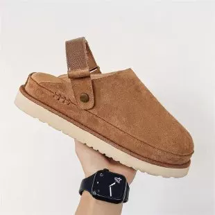 Thick-Soled Baotou Back Strap Birkenstock Shoes Export Large Size Spring and Autum New Cowhide Velvet Casual Baotou Slippers Ug