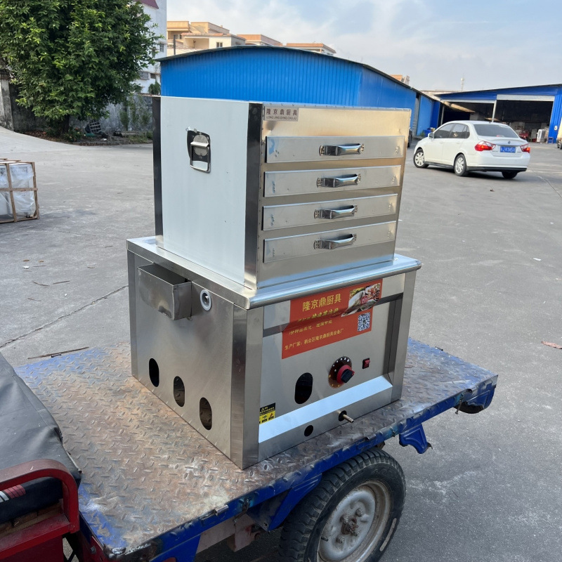 Longjingding modelo de coche de tres ruedas máquina de salchichas de gas vapor comercial multifuncional horno de salchichas de vapor de desayuno cabina completa image 12