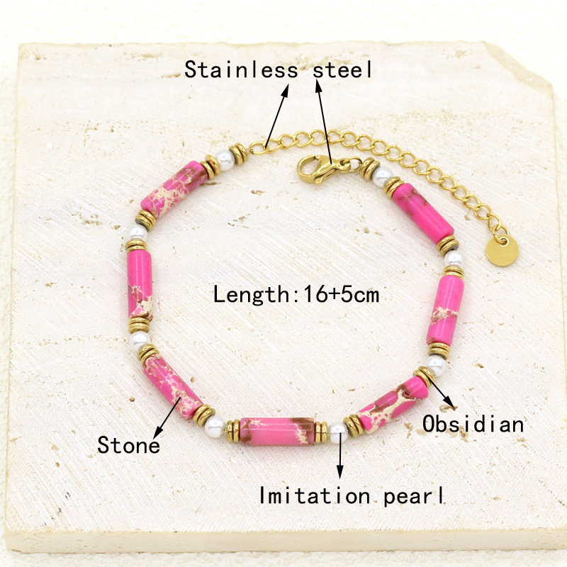 Plating Design Sweet Flower 304 Stainless Steel Artificial Pearl Bracelets In Bulk