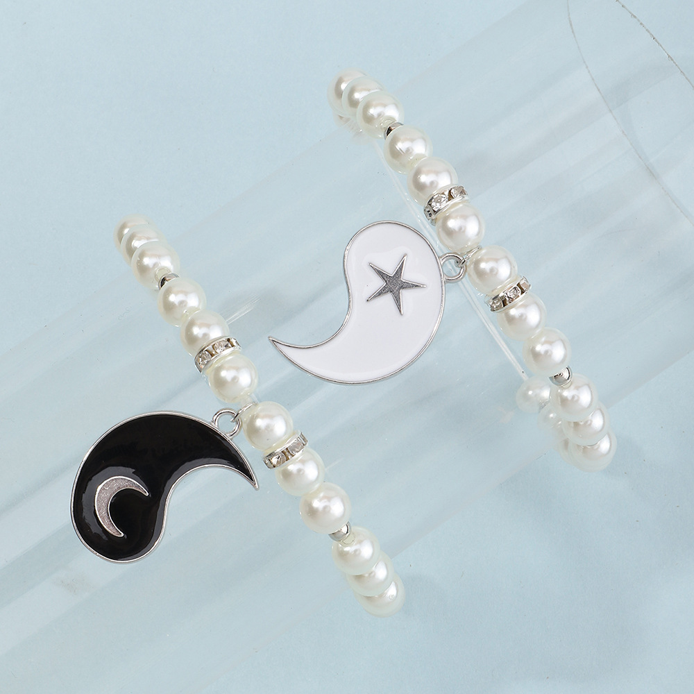 Wholesale Jewelry Black White Stars Moon Tai Chi Pearl Children's Bracelet Set Nihaojewelry display picture 5