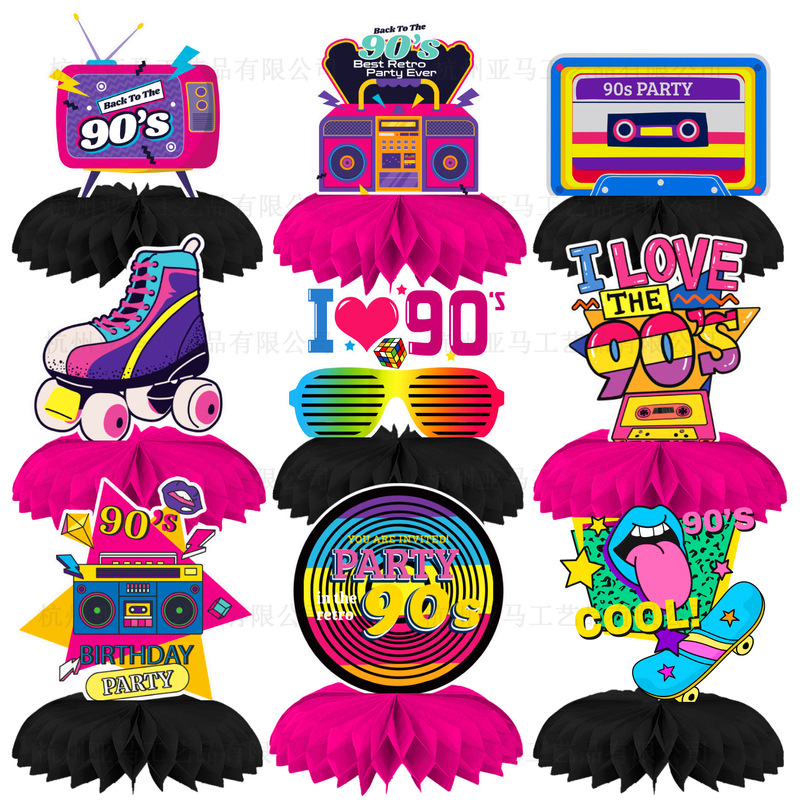 90s Honeycomb Ornaments Retro 90s Party Supplies 80 90s Honeycomb Ball Birthday Party Decoration Table Set