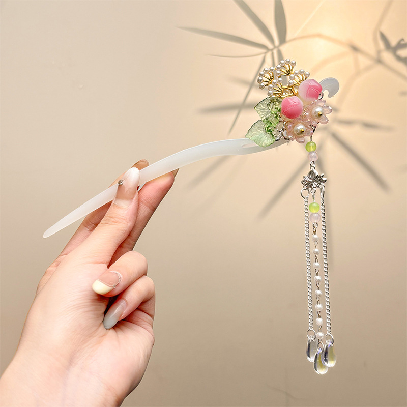 Nueva horquilla de flores de estilo antiguo chino, horquilla de sentido avanzado moderno, horquilla de cabello femenino, horquilla de Hanfu, tocado de horquilla de madera