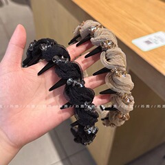 高级感メッシュ麻花フラッシュドリル歯付き波のカチューシャ