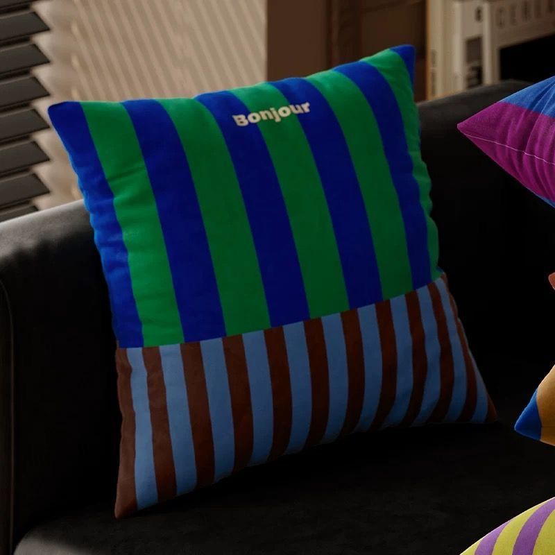 Retro rayas almohada cubierta cuadrada nórdica simple sala de estar cojín de sofá doméstico dormitorio cojín de cabecera cojín