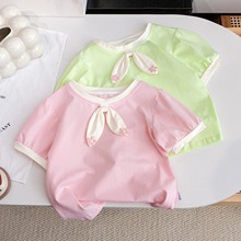 儿童纯色T恤夏季2025新款洋气童装女童休闲打底衫宝宝短袖上衣潮3