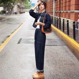 2023早秋新款女装牛仔帅气工装休闲套装女潮两件套时尚洋气小个子