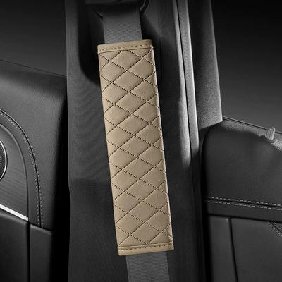 Seat belt shoulder pad Leather Seat Belt Protectors, Embossed - plaid-beige-single