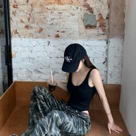 跨境批发美式复古辣妹连体吊带背心夏内搭欧美风美背黑色露背上衣