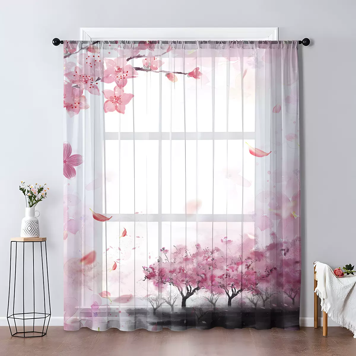 1pc装饰花卉窗纱3D数码印花厂家供货跨境亚马逊WISH布艺窗纱