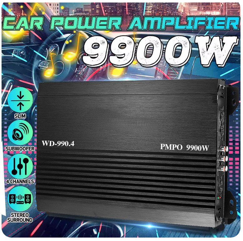 Manufacturer 4-channel four-way high-power car 12V car amplifier car audio modified four-way amplifier 9900W