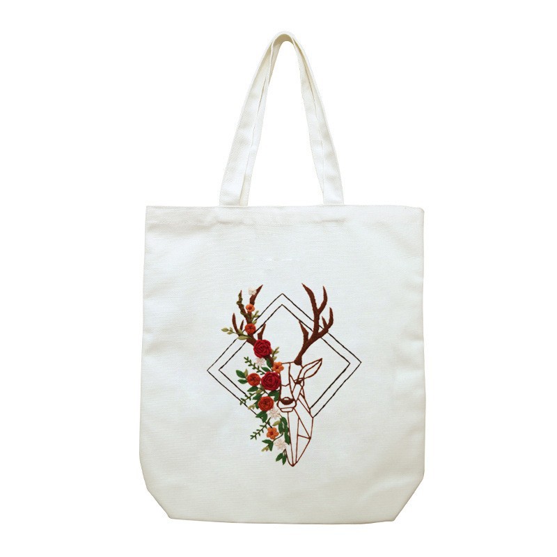 Hecho a mano DIY cinta bordada bolsa de lona Lu bordado solo hombro bolso tridimensional bordado flor lienzo mujer bolsa grande