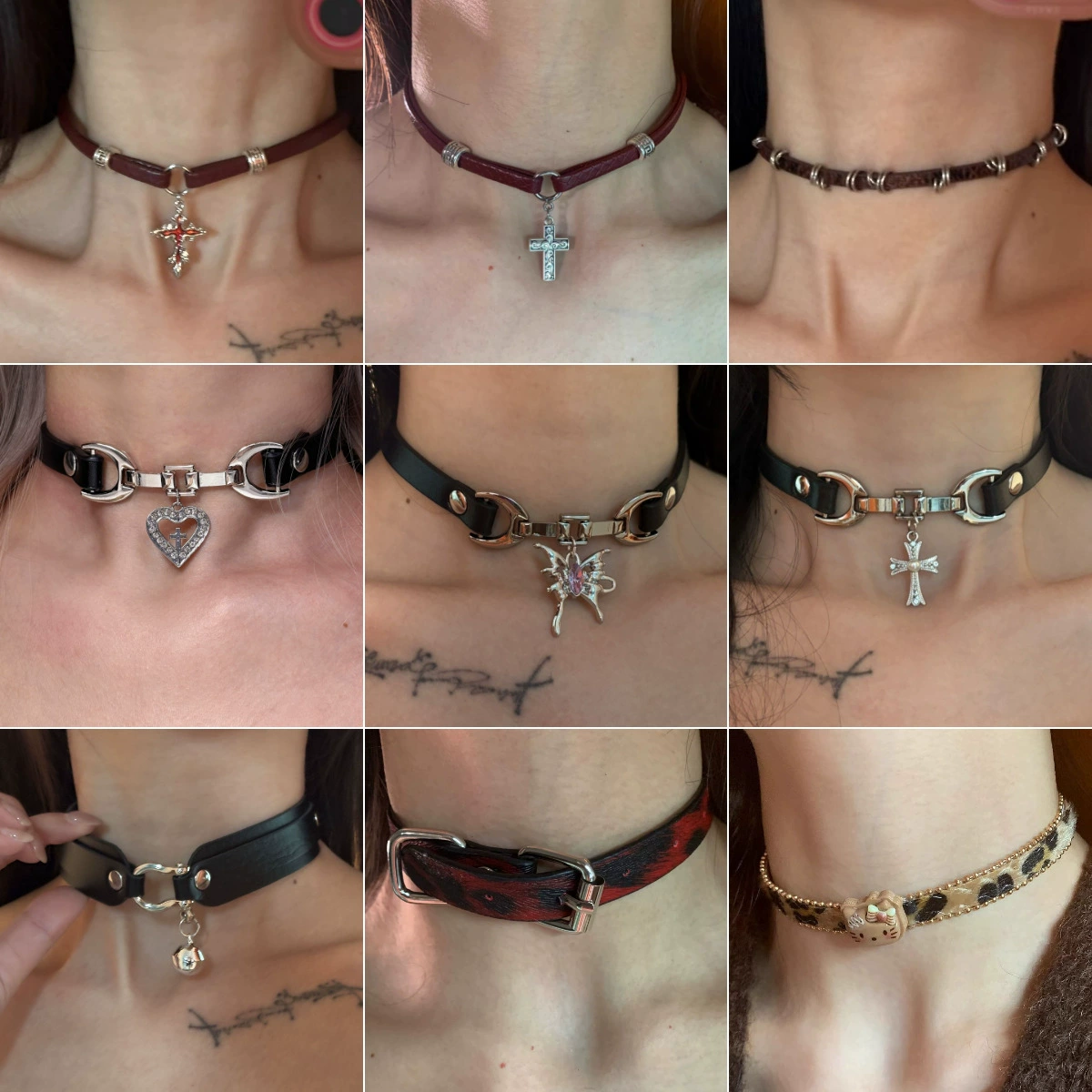 Колье в стиле популярной девушки, кожаный воротник, бордовый крест, кулон, ожерелье, универсальная цепочка на ключицы, высококачественный воротник