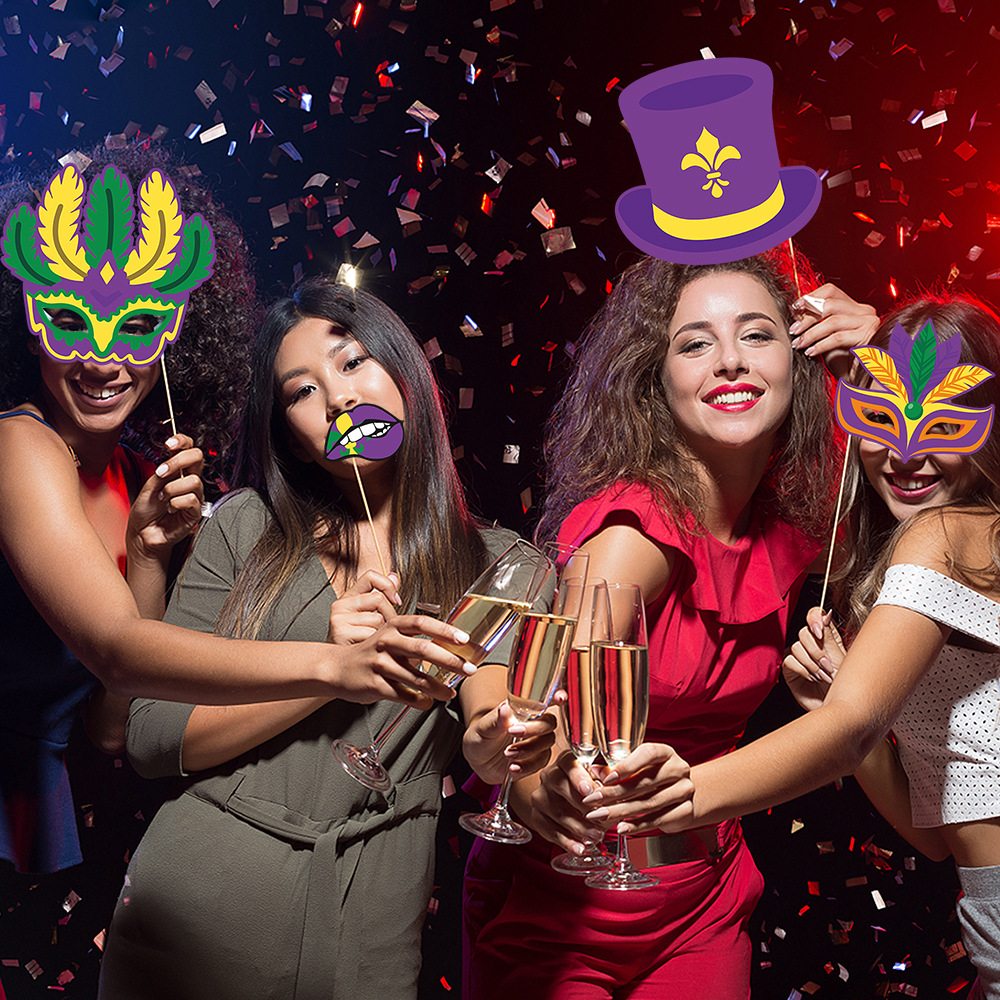 Nuevos artículos de decoración de fiesta de carnaval transfronterizos, decoración de baile de máscaras, selfie, extraños accesorios de fotografía de mano