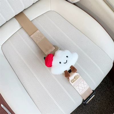 certified safety belt for pregnant women, Car seat belt - three-point-anti-strangling-safety-belt-beige-with-white-cloud-and-red-beret