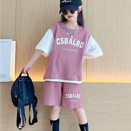 冰丝女童夏装套装2025新款儿童夏季洋气时髦女孩衣服大童运动套装