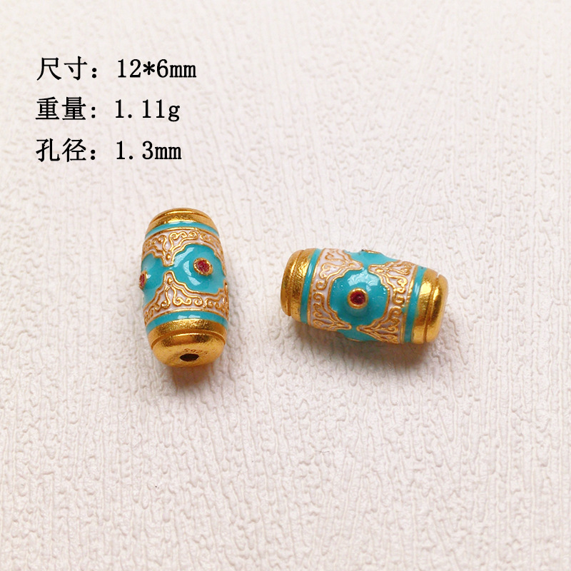 S925 silver gold-plated burning blue drop oil Sky beads barrel beads accessories bracelet bracelet diy semi-finished product spacer beads new special offer