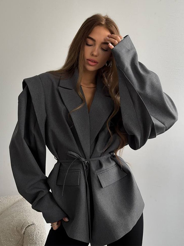 Blazer de estilo coreano con solapa y lazo en la cintura, holgado y a la moda, disponible en stock, nueva colección de principios de otoño 2025, estilo europeo y americano transfronterizo.