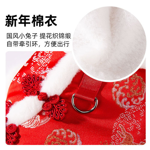 Coats for Cats and Dogs in Autumn and Winter, Festive Chinese Style Brocade, Two-Legged Cotton Coats, Blue Cat, Kung Fu Style Vest