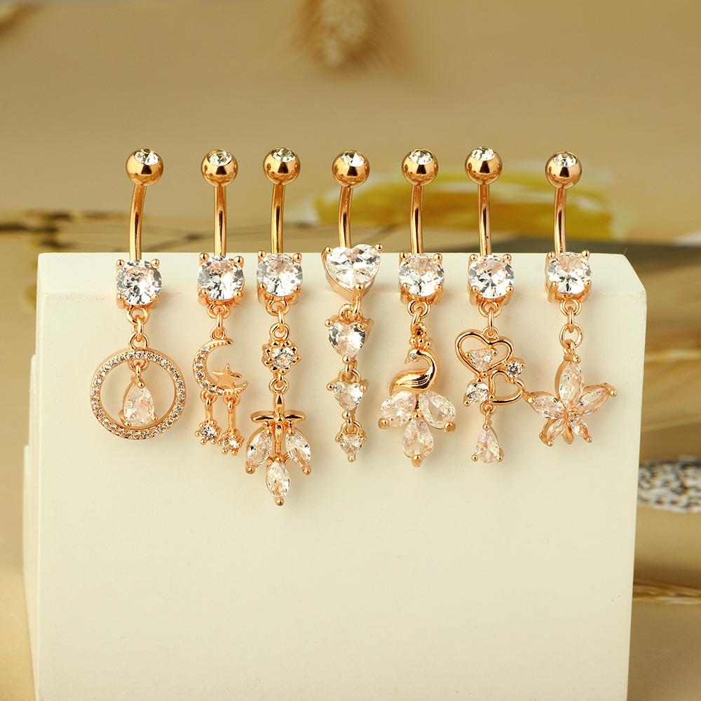 Stainless Steel Navel Ring with Zircon - Rose Gold Belly Button Piercing Jewelry detail image 7