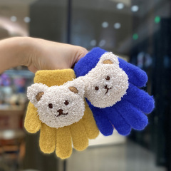 Children's winter warm fuzzy five-finger gloves for boys and girls, autumn and winter cute baby windproof infant winter gloves