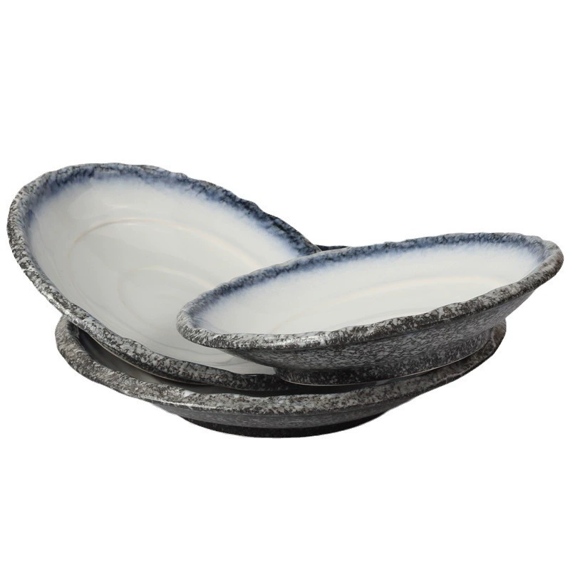 美光烧 Japanese and Korean food ceramic tableware 10-inch 12-inch ceramic round deep soup plate dinner plate boiled fish plate