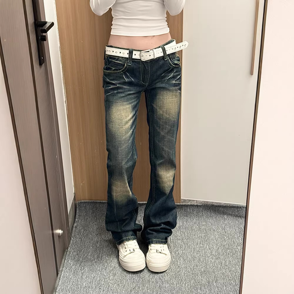 Y2k Vintage Low-Rise Distressed Jeans For Women - Baggy Straight Leg Denim Pants With Heavy Embroidery, Grunge Aesthetic_ecoleips.com
