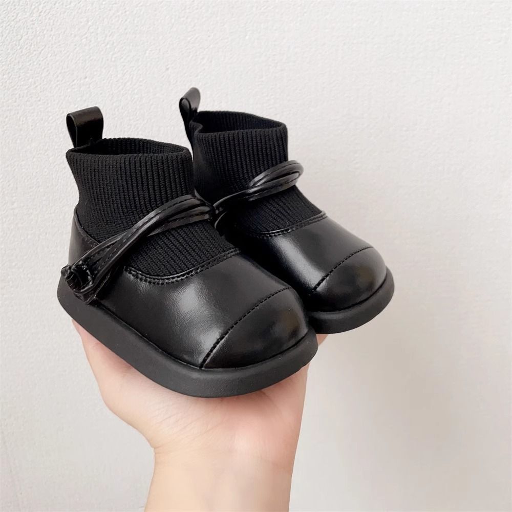 Baby Shoes Korean Style Winter Soft-Soled Children's Leather Boots Fleece-Lined Short Boots Girls' Socks Boots Baby Toddler Shoes Trendy