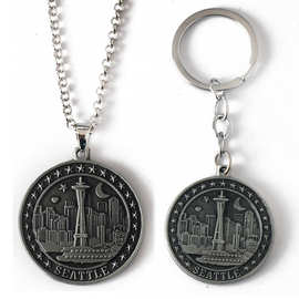 新品西雅图城市之光合金饰品项链创意旅游城市风景吊坠汽车钥匙扣