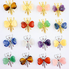 Natural Crystal Butterfly Ornament, Heart-Shaped Crystal Mineral Butterfly Specimen DIY Simple Craft Wholesale