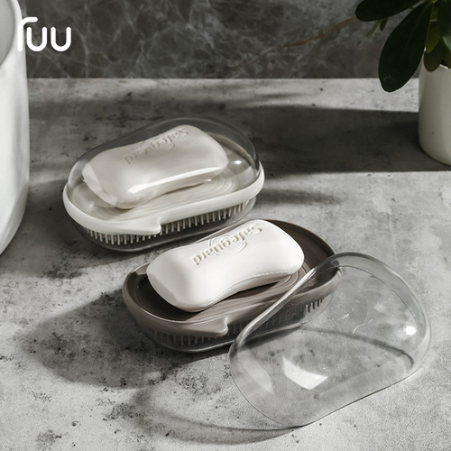 Double-layer soap box clothes brush drain with lid creative light luxury soap box travel portable student dormitory home large size
