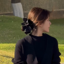 赵露思同款黑色大肠发圈简约百搭丸子头盘发发绳女2025新款高级感