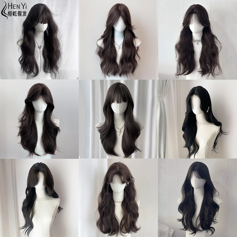 Wig Women's Daily Lolita Full Headset Water Ripple Large Wave Long Curly Hair Long Straight Hair Full Top Headset